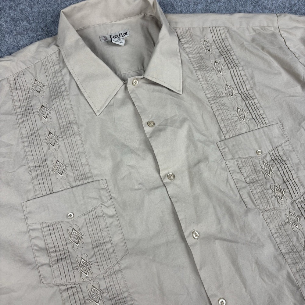 Foxfire Shirt Men's 4XT Beige Guayabera Camp Embroidered‎ Button Big And Tall